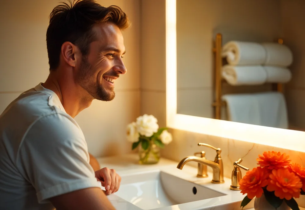 vanity with lighted mirror